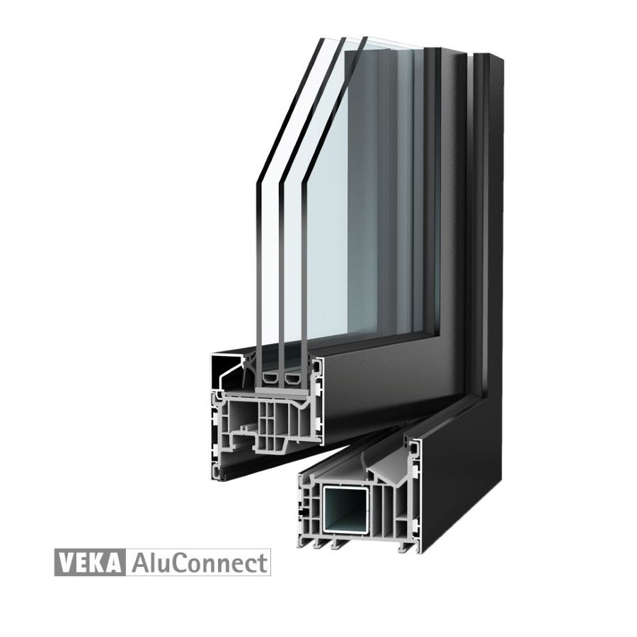 VEKA AluConnect впечатлява с перспективната си топлоизолация. Това се осигурява не само от многокамерната геометрия на пластмасовата сърцевина, но и от високоефективният централен уплътнител и трите области на изолация. 